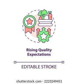 Rise quality expectations concept icon. Good food. Agriculture safety. Eco-friendly abstract idea thin line illustration. Isolated outline drawing. Editable stroke. Arial, Myriad Pro-Bold fonts used