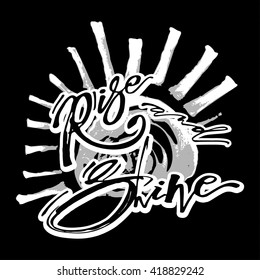 Rise and shine, enjoy happy living  concept. Modern brush calligraphy for a logo, greeting cards, invitations, posters, banners, badge, symbol, stamp,seasonal greetings illustrations.
