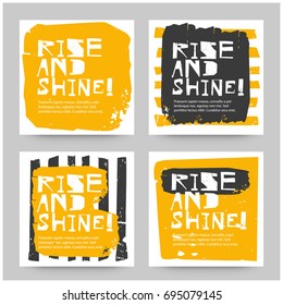 Rise and Shine Set of Four Cards In Hipster Grunge Style Design With Text Template
