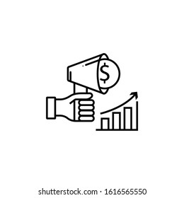 rise, value, megaphone, protest line icon. Elements of protests illustration icons. Signs, symbols can be used for web, logo, mobile app, UI, UX