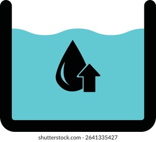 Rise in water level icon. isolated on white background. Vector. water icon with a drop and arrow