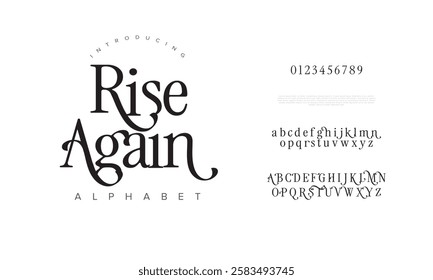 Riseagain typography beauty fashion elegant minimalist serif italic fonts decorative wedding vintage retro logos. Minimal luxury font alphabet logo. Vector illustration