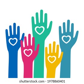 rised hands with heart volunteer symbol icon isolated on white background