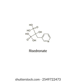 Risedronat flaches Skelett molekulare Struktur Bisphosphonat Medikament zur Behandlung von Osteoporose verwendet. Wissenschaftliches Vektorgrafik.