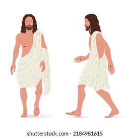 Risen Jesus standing, front and side view. Isometric vector illustration, isolated figure.