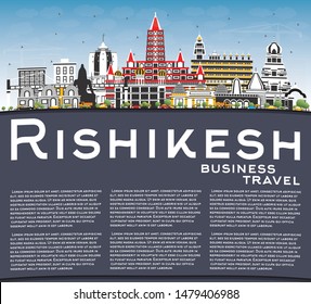 Rishikesh India City Skyline with Color Buildings, Blue Sky and Copy Space. Vector Illustration. Business Travel and Tourism Concept with Historic Architecture. Rishikesh Cityscape with Landmarks.
