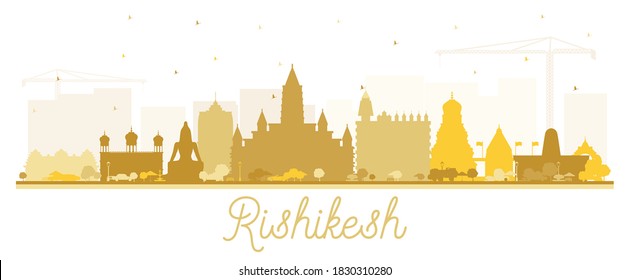 Rishikesh India City Skyline Silhouette with Golden Buildings Isolated on White. Vector Illustration. Business Travel and Tourism Concept with Historic Architecture. Rishikesh Cityscape with Landmarks