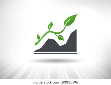 Rising area chart with green leaf as trendline. Background and chart on separate layers.
