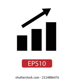 Rising arrow and bar graph silhouette icon. Vector.