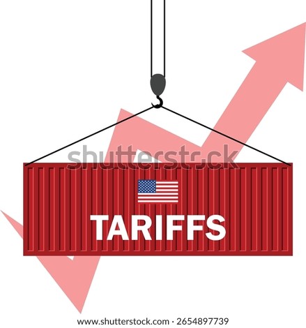 Rising Arrow Graph with Shipping Containers and US Flag Representing Increasing US Import Tariffs.Trade War Concept