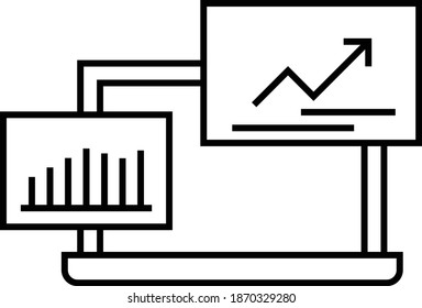 Up Rising Arrow with Laptop Screen Vector Icon Design, Financier and investors Symbol on White Background, Business Capitalism and Finance Sign,Growth Stats Concept, 