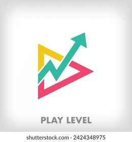 Rising arrow logo from creative play sign. Unique creative colors. Viewership increase logo template. vector.