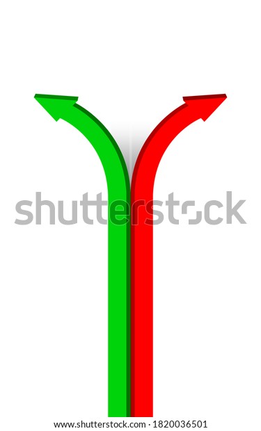 rising arrow red green, arrow symbol for business\
graph concept, rising arrow pointing left and right, two-way arrow\
graphic, vector