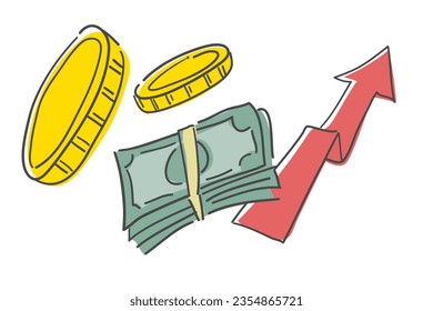Rising arrows and money illustrations.