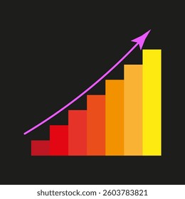 Rising bar chart. Business growth statistic. Colorful financial diagram. Black background vector.