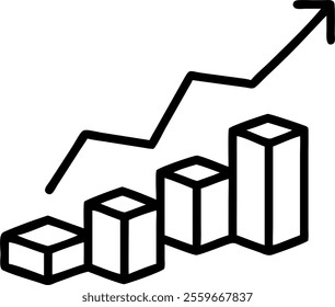 Rising bar chart made of floating cubes isolated on white background concept as A vector illustration of a bar chart constructed from individual cubes ascending in mid air symbolizing business growth