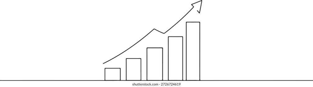 crescente gráfico de barras simbolizando riqueza, dinheiro mínimo elegante e design de materialismo, estilo de linha contínua.