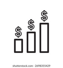 Ein aufsteigender Balkendiagramm mit Dollarzeichen, der das finanzielle Wachstum und den Erfolg symbolisiert. Dieses Bild steht für Investitionsmöglichkeiten und wirtschaftliche Entwicklung.