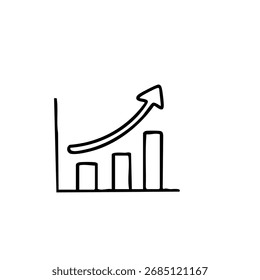 Rising bar graph with upward trending arrow, hand-drawn style