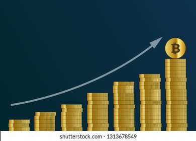 rising bitcoin course many golden digital coins finance concept vector illustration EPS10