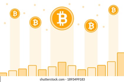 Steigende Bitcoin, die weltweit größte Kryptowährungs-Münzvektorgrafik. Die Preise stiegen an, stiegen in die Höhe, steigerten sich und zeigten Erfolg. Orangefarbene Farbe.