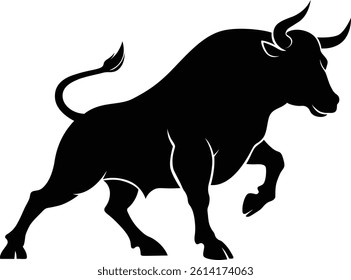 Rising Bull Silhouette - Stock Market Symbol of Financial Strength and Growth