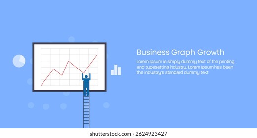 A rising business graph, real-time analytics dashboard, and business people climbing toward financial growth.