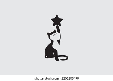 rising cat logo with a cat reaching for a star