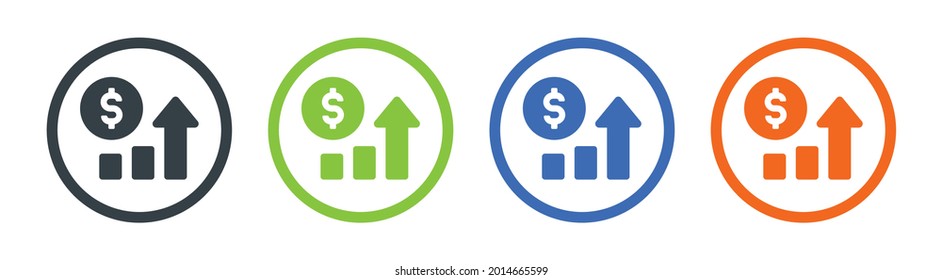 Rising chart with dollar currency icon. Symbol of higher revenue.