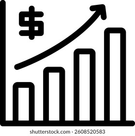 Rising chart with dollar sign icon for business growth, finance increase, and revenue success.