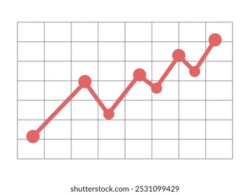 Levantando o gráfico de linhas de pontos de dados em relação ao objeto de linha 2D preto e branco do padrão de grade. Aumente as vendas de lucros. Item de outline de vetor de clip-art isolado de estatísticas de economia. Ilustração de ponto monocromático