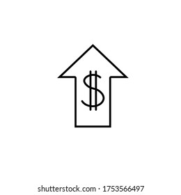dólar en alza, flecha arriba y dólar signo simple línea icono de ilustración vectorial. Trazo editable.