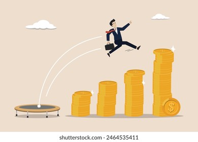 Rising dollar currency, increasing income, dollar currency growth concept, business people climb the edge of rising dollar currency.