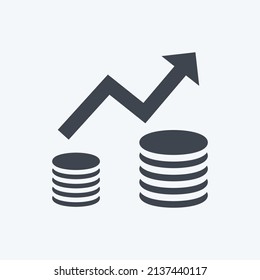 Rising Economy Icon in trendy glyph style isolated on soft blue background