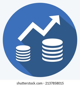 Rising Economy Icon in trendy long shadow style isolated on soft blue background
