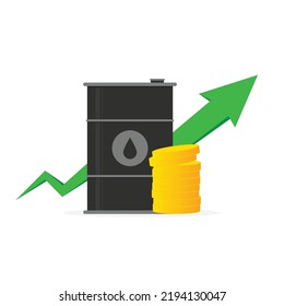 Rising Expensive Price of Black Crude Fuel Oil Barrel Graph Arrow Clip Art Vector Colored Isolated On White Background. 
Template Flat Icon Vector Style For Web, Apps, Or Business EPS10 Editable.