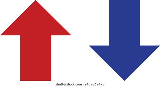 Icono de flechas en ascenso y caída aislado sobre fondo blanco . Icono de flechas hacia arriba rojas y azules . Vector