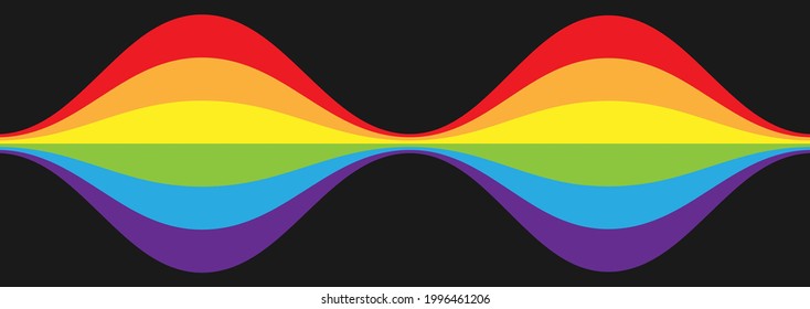 Olas en ascenso y en caída. Línea de curry en los colores de la bandera LGBT para afiches, pancartas y diseño creativo. Estilo sencillo