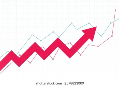 Rising Financial Chart with Upward Arrow Showing Business Growth, Stock Market Trends and Profit Increase on Grid Background