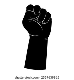 Rising Fist Silhouette. Black Vector. Revolution. Fist Up. Strike. Freedom Symbol. Fight Gesture. Strength Sign. Struggle. White Background.