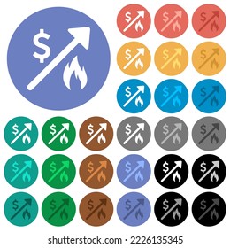 Rising gas energy american dollar prices multi colored flat icons on round backgrounds. Included white, light and dark icon variations for hover and active status effects, and bonus shades.