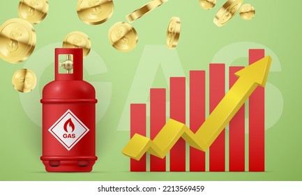 Rising gas prices infographic scheme with isometric up arrow realistic vector illustration. Global energy fuel crisis diagram economy money management profit increase industrial resource production