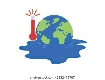 El aumento de las temperaturas de la superficie mundial afecta a la Tierra y a las condiciones climáticas. Calentamiento global. Ilustración vectorial divertida. Afiche ambiental.