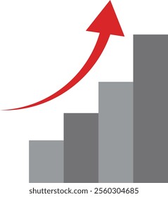 Rising graph bar graph and red arrow