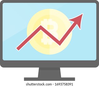 Rising graph, bitcoin and personal computer
