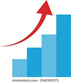 Rising graph Blue bar graph and red arrow