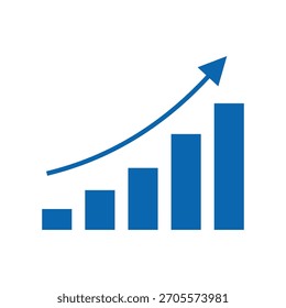 Rising graph chart flat illustration. Business growth concept. Simple vector design. Modern geometric style with upward arrow.