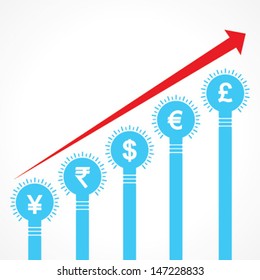 rising graph of currency bars made of bulbs stock vector