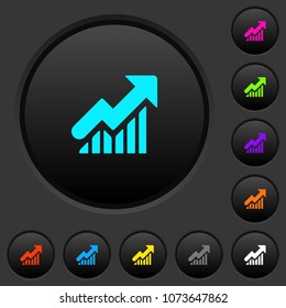 Rising graph dark push buttons with vivid color icons on dark grey background