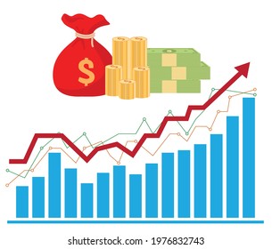 Rising Graph , Financial Chart with Arrow, Business Marketing Concept,  vector illustration